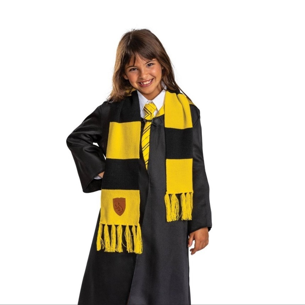 NEW Harry Potter Hufflepuff Adult/kids Costume Headwear, Scarf & light up wand - Picture 4 of 7